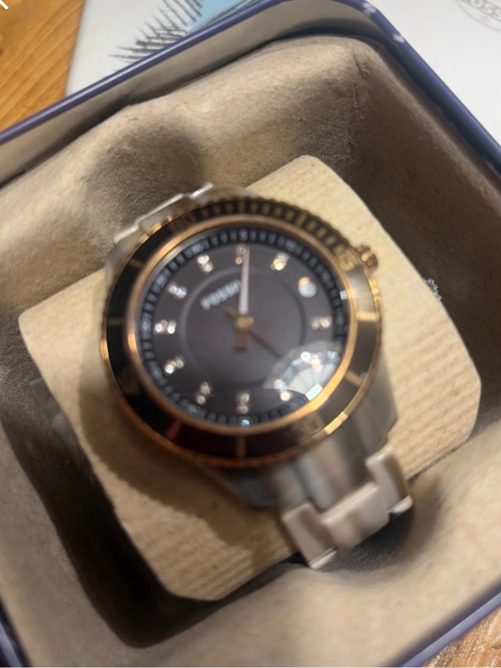 Fossil Two-Tone Silver and Gold Watch with Black Dial